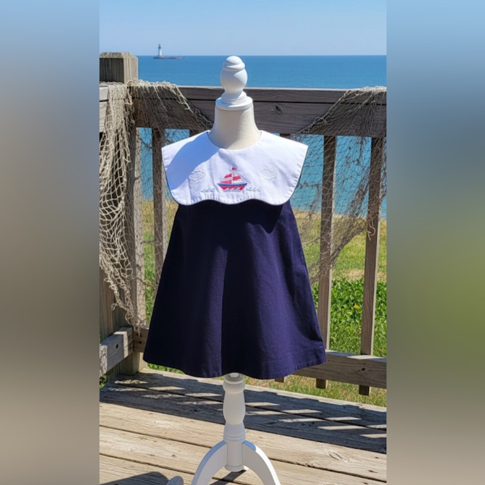 Vintage Rosalina collections navy blue dress embroidered boat girl size 4‎